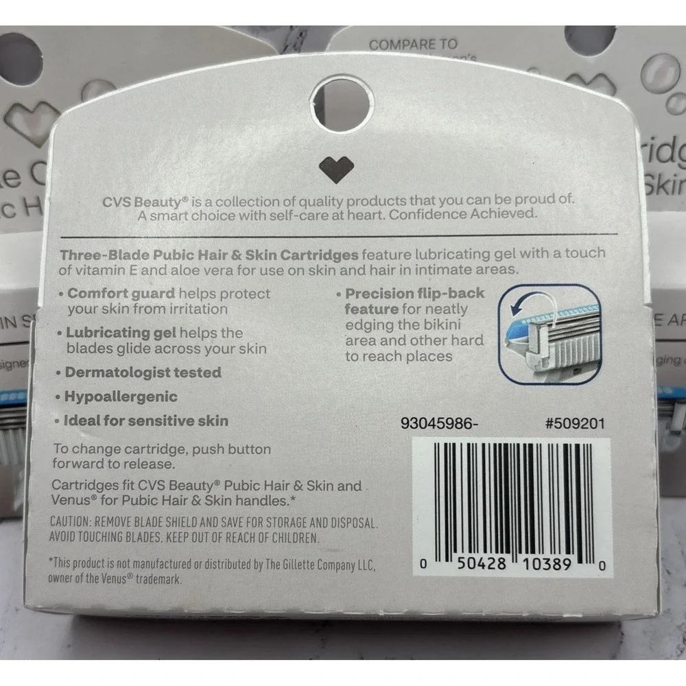 CVS Beauty 3-Blade Pubic Hair & Skin Razor Cartridges 12 Count New Gillette